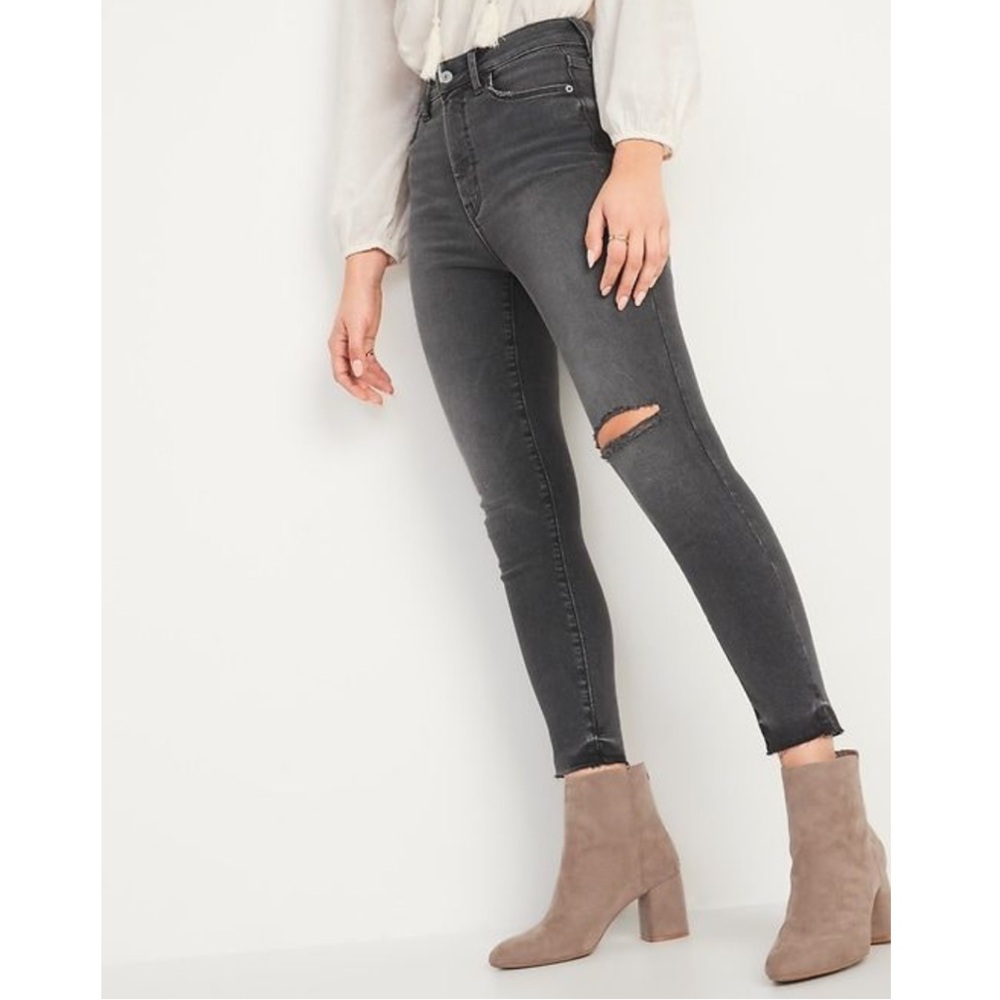 Old Navy Extra High-Waisted Rockstar Super Skinny Ripped Gray Ankle Jeans